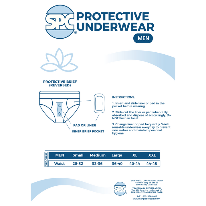 SPC reusable cotton incontinence underwear for men packaging instructions