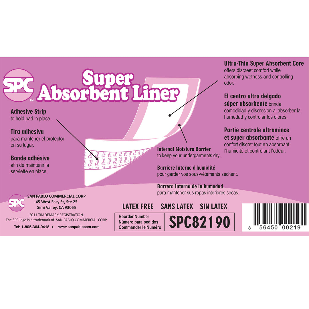 Label for SPC Super Absorbent Liner with product details and branding.