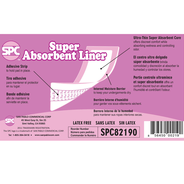 Label for SPC Super Absorbent Liner with product details and branding.